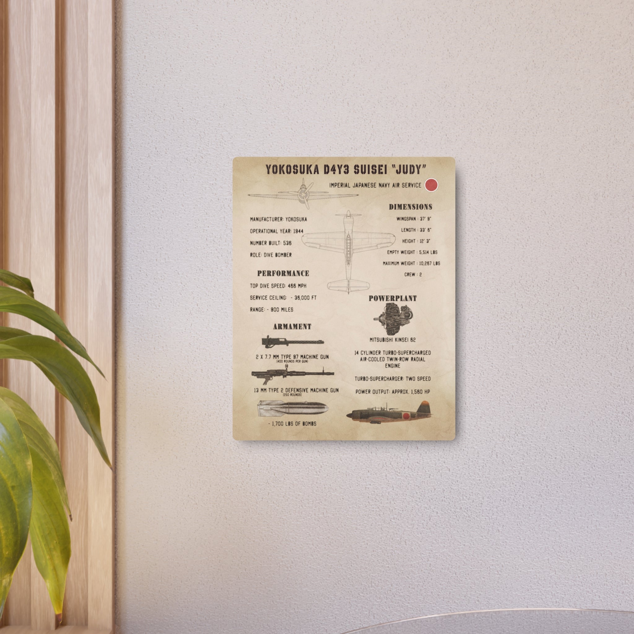 Metal Poster | Yokosuka D4Y3 Suisei Specs