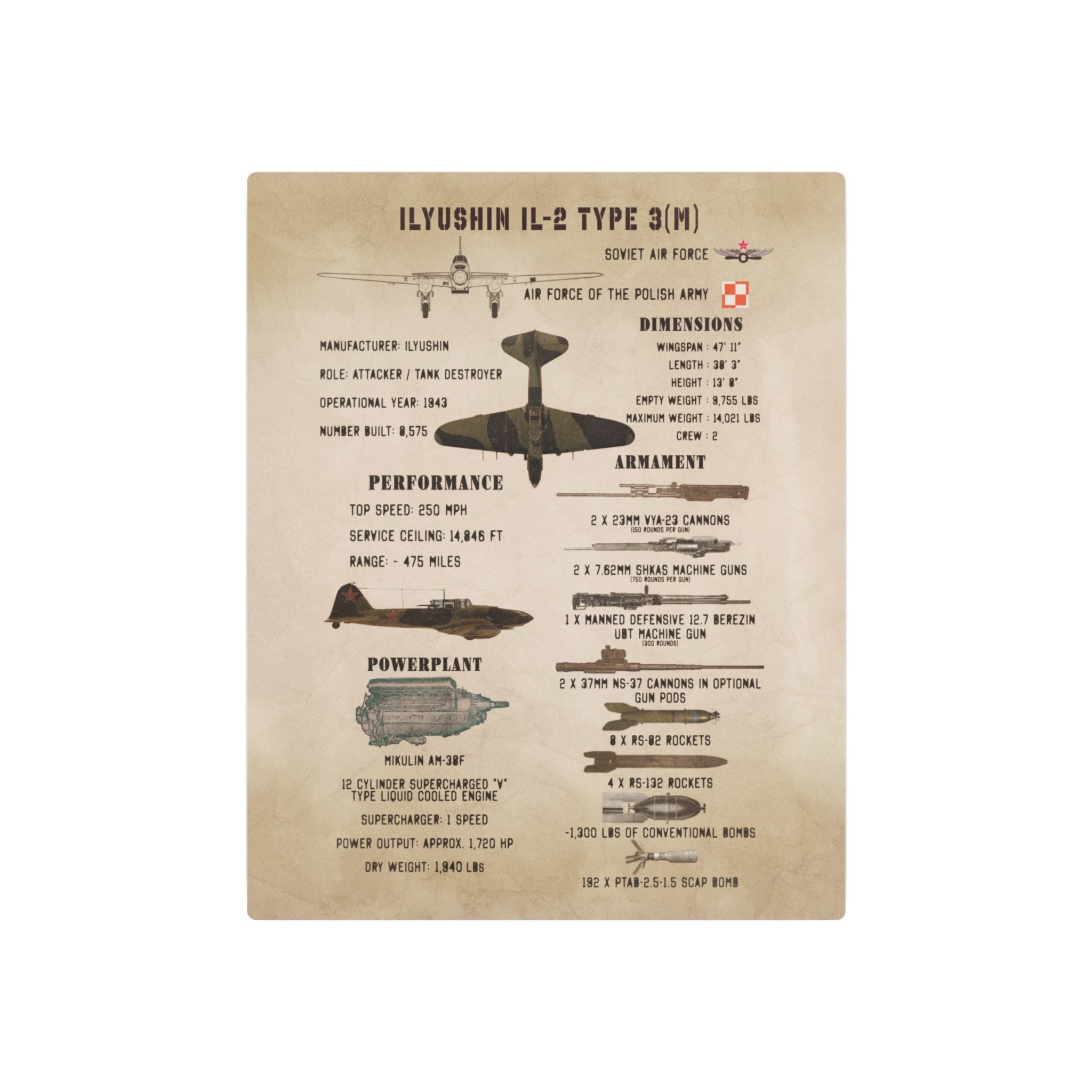Metal Poster | Ilyushin IL-2 Type 3(M) Specs