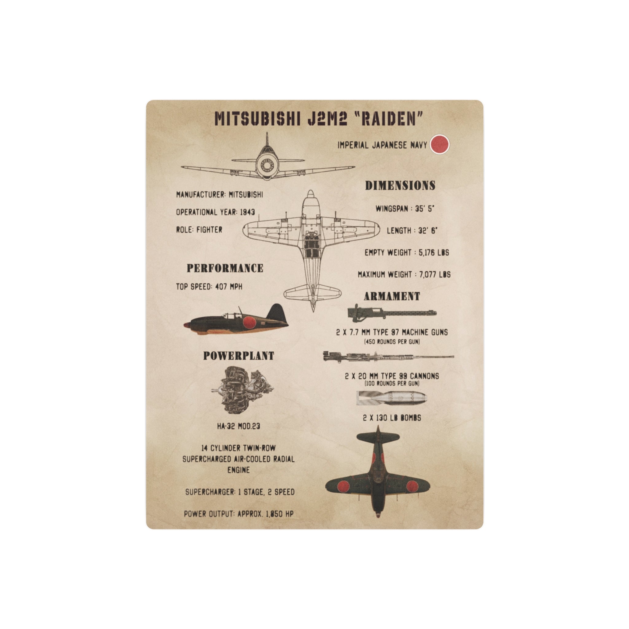 Metal Poster | J2M2 "Raiden" Specs