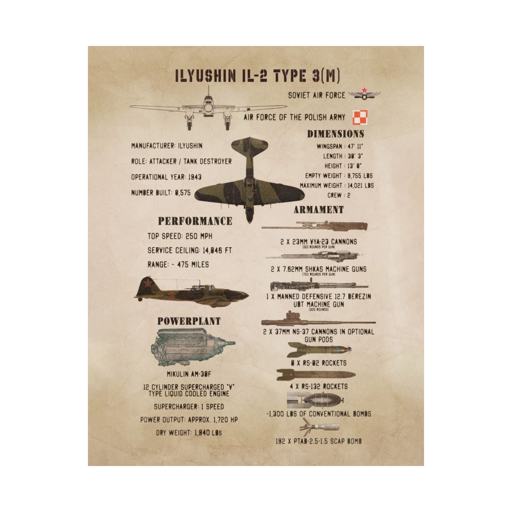 Matte Poster | Ilyushin IL-2 Type 3(M) Specs