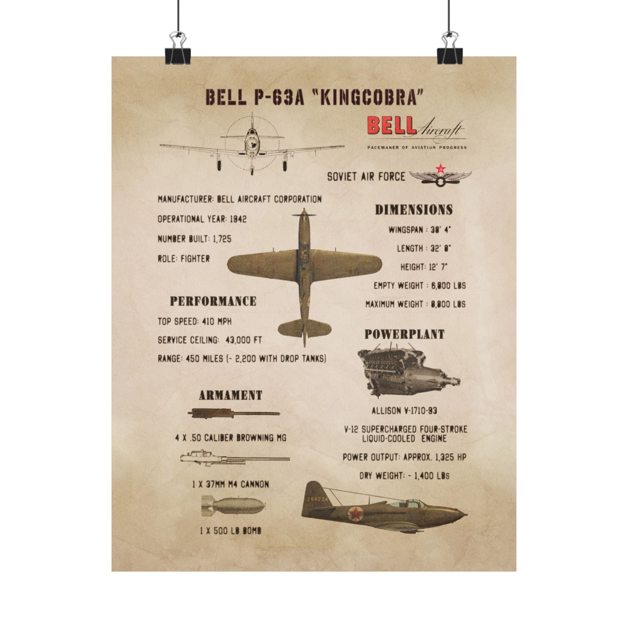 Matte Poster | P-63A "Kingcobra" Specs