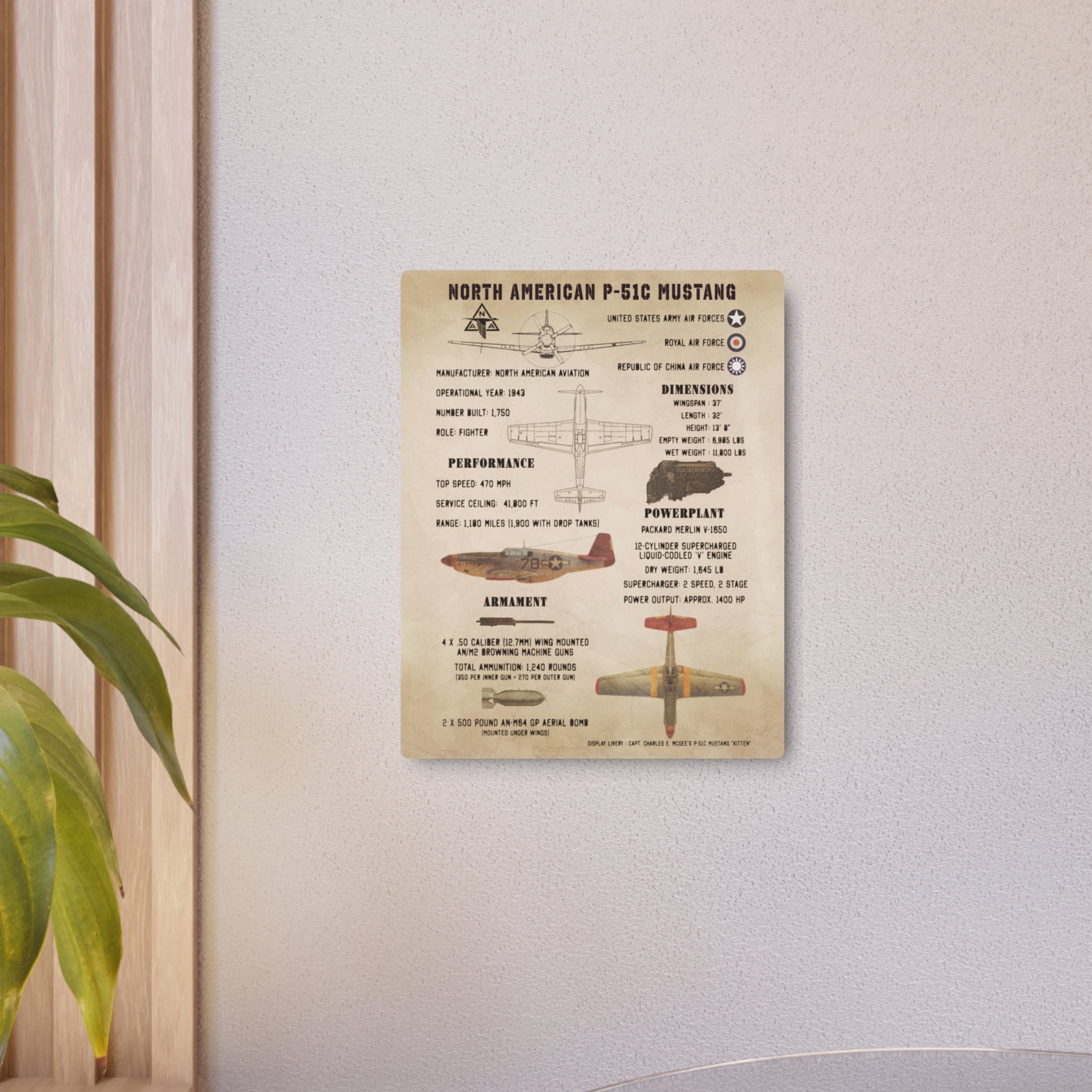 Metal Poster | P-51C Mustang Specs