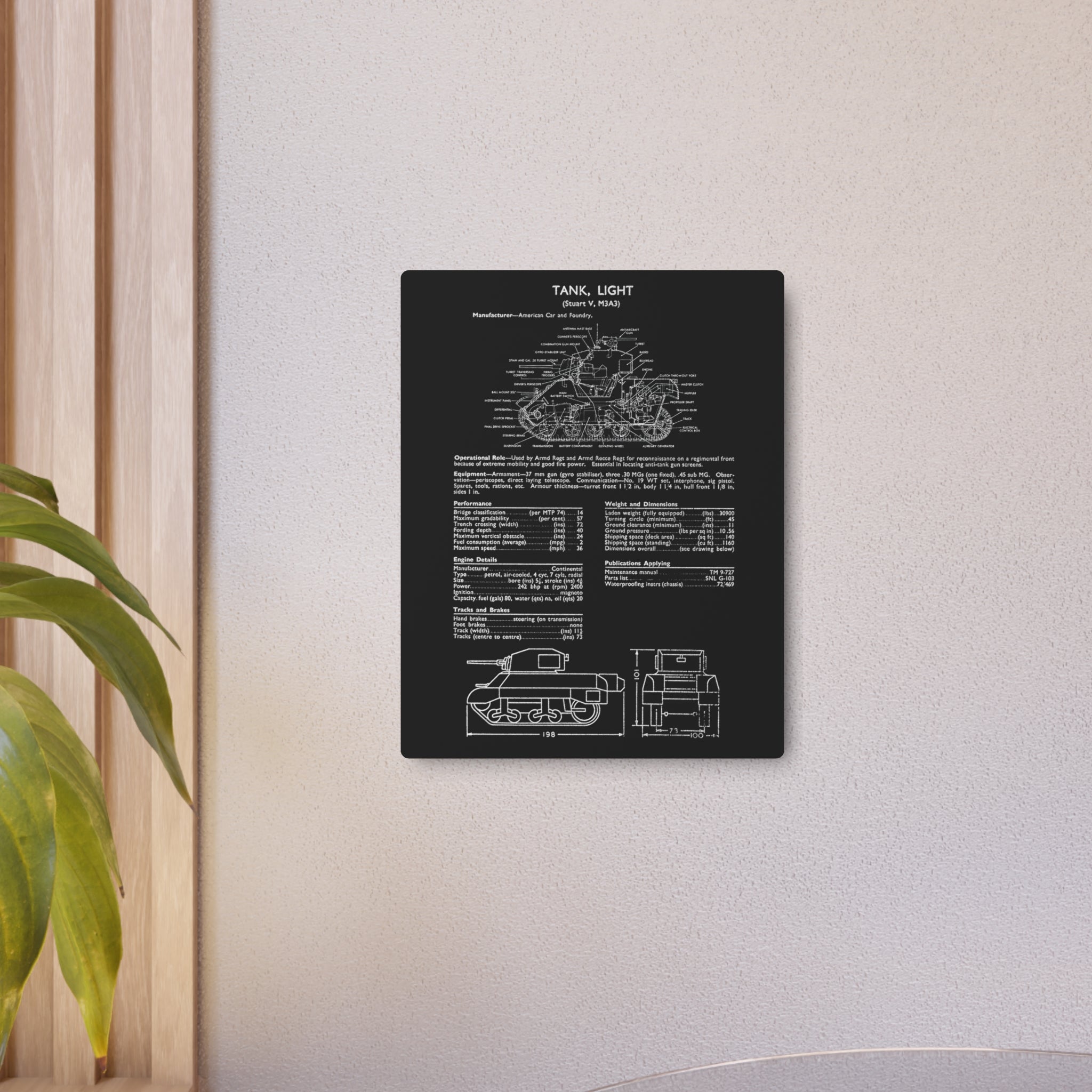 Metal Poster | Stuart M3A3 Light Tank Specs