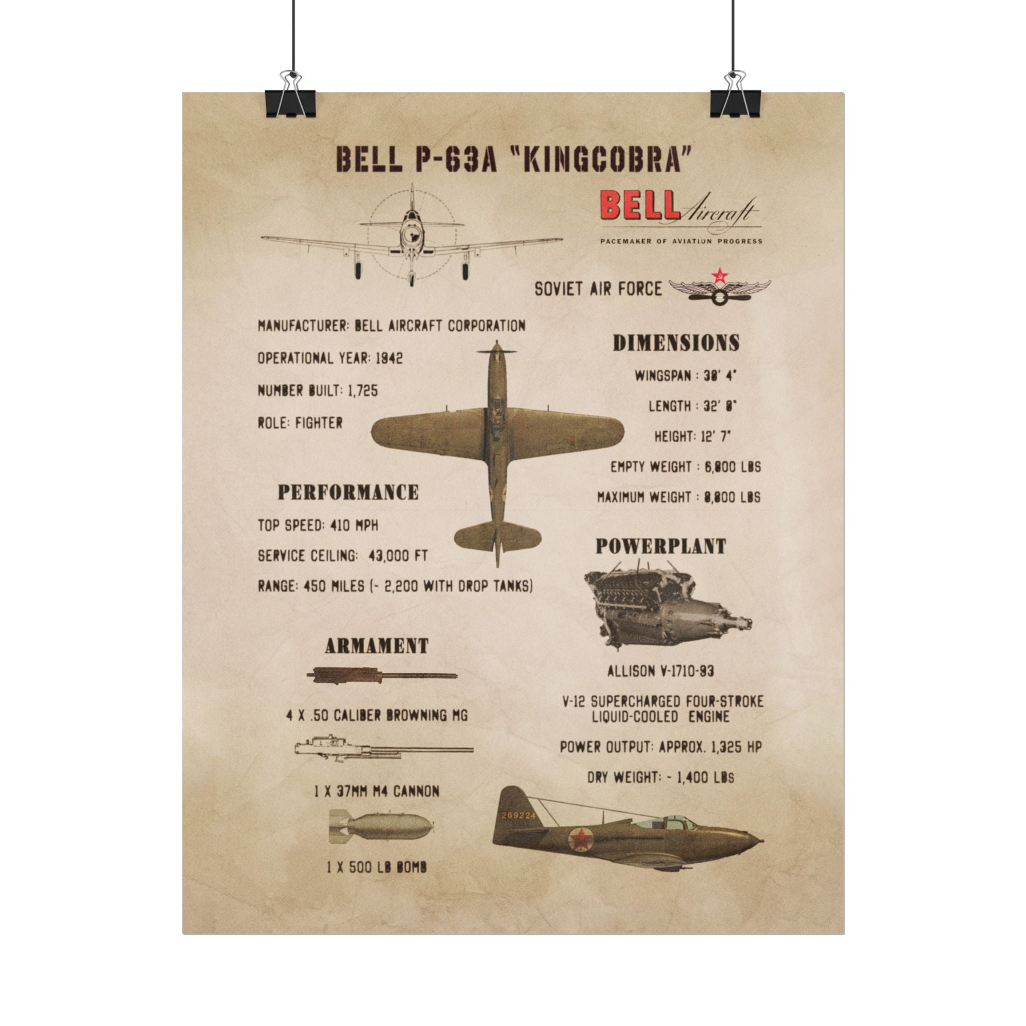 Vintage Glossy Poster | P-63A "Kingcobra" Specs