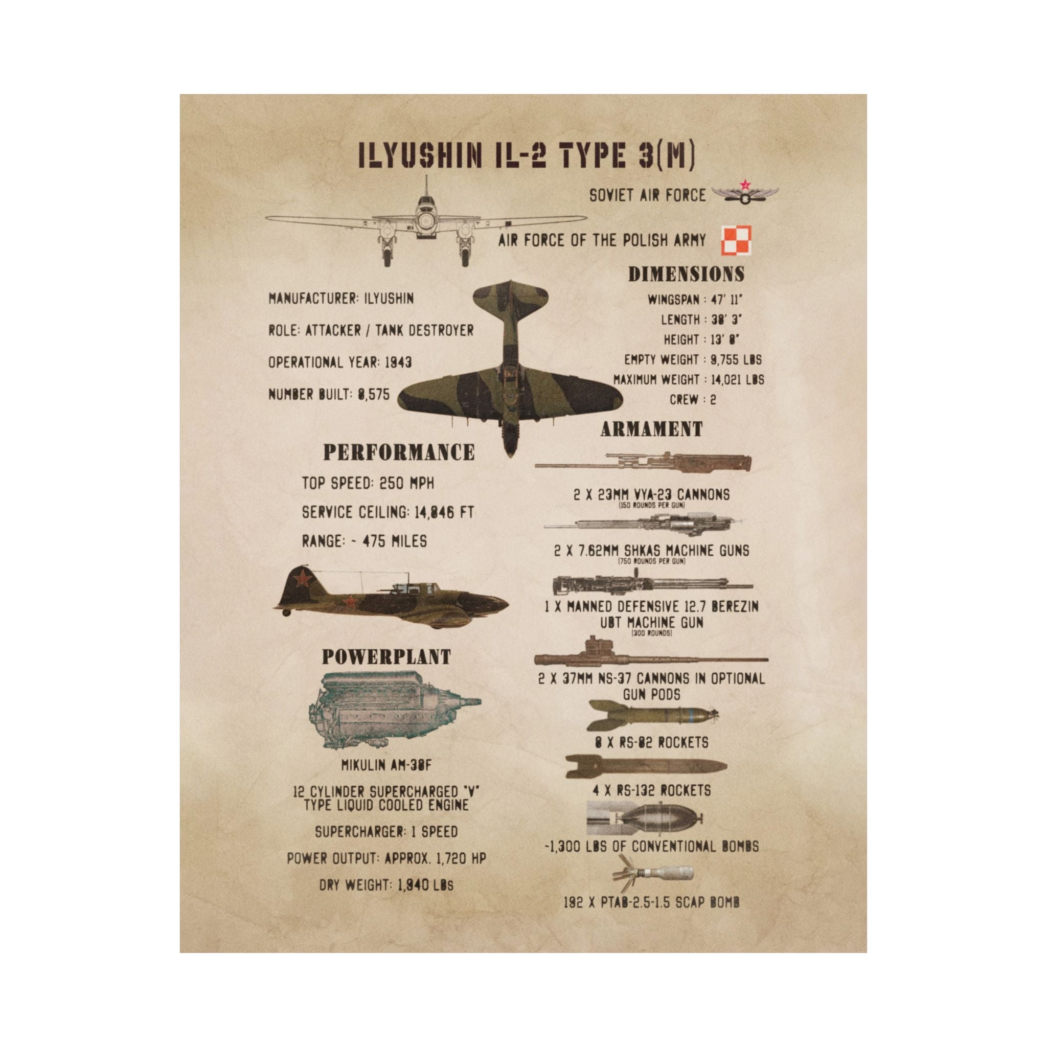 Matte Poster | Ilyushin IL-2 Type 3(M) Specs