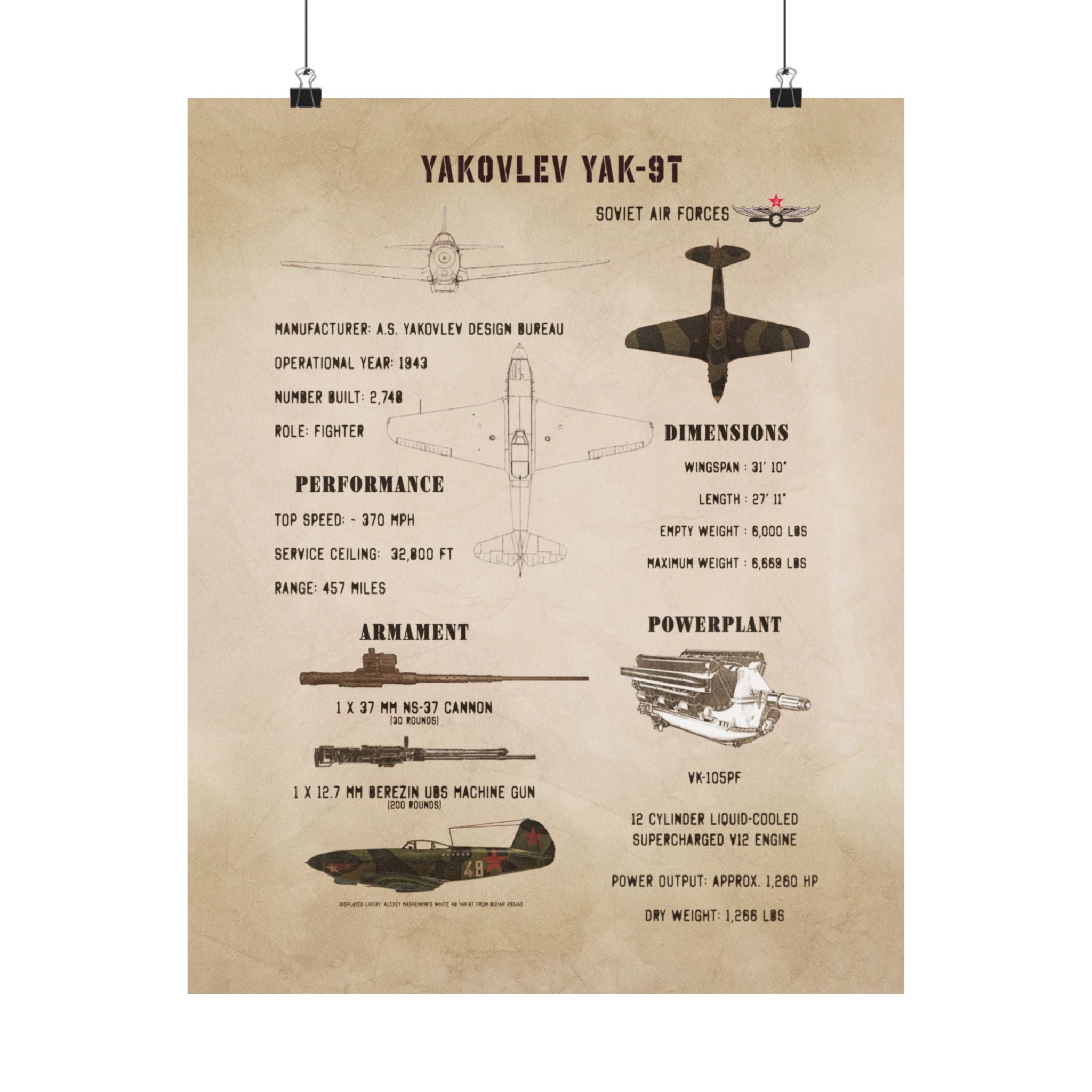 Matte Poster | Yakovlev Yak-9T Specs