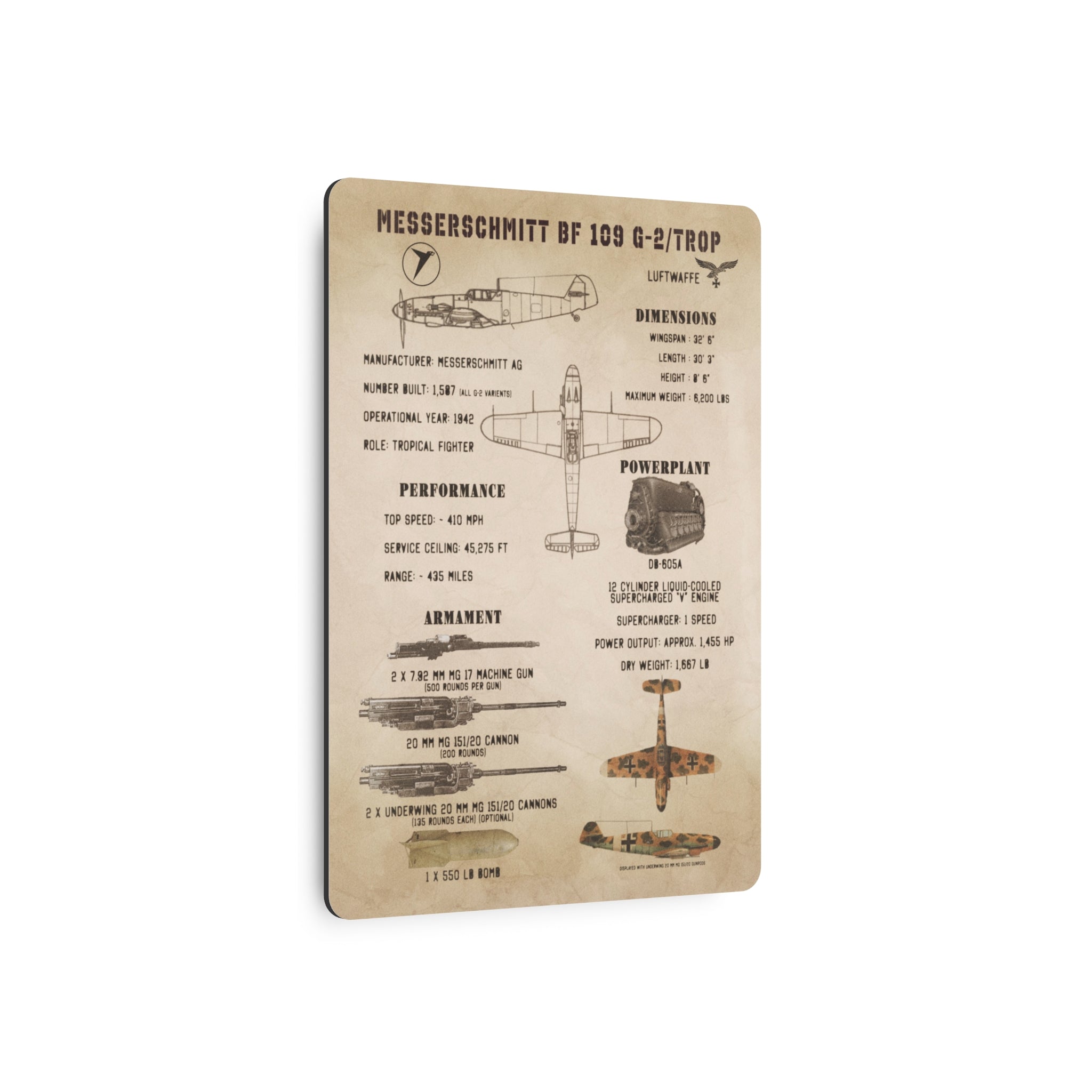 Metal Poster | Messerschmitt Bf 109 G-2/Trop Specs
