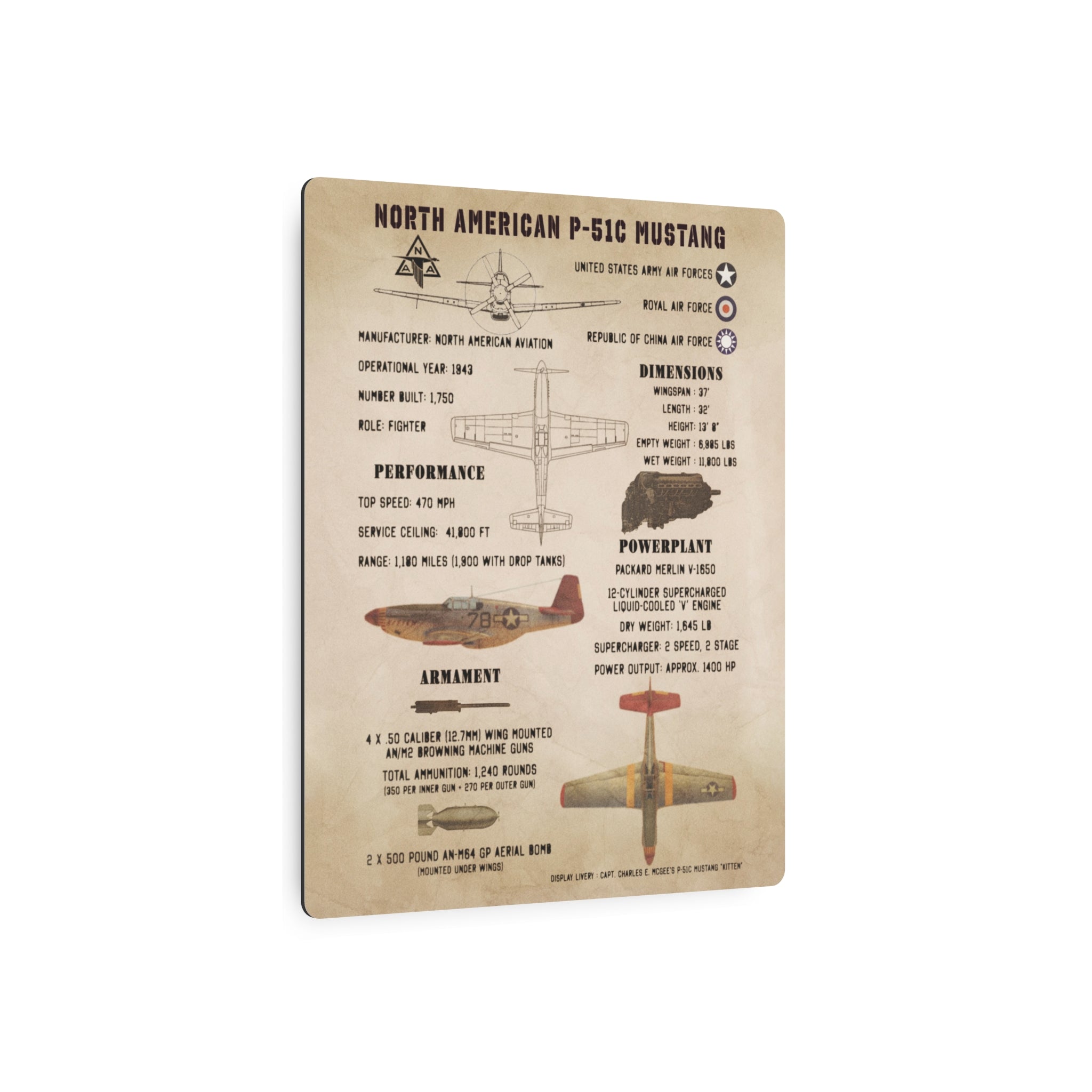 Metal Poster | P-51C Mustang Specs