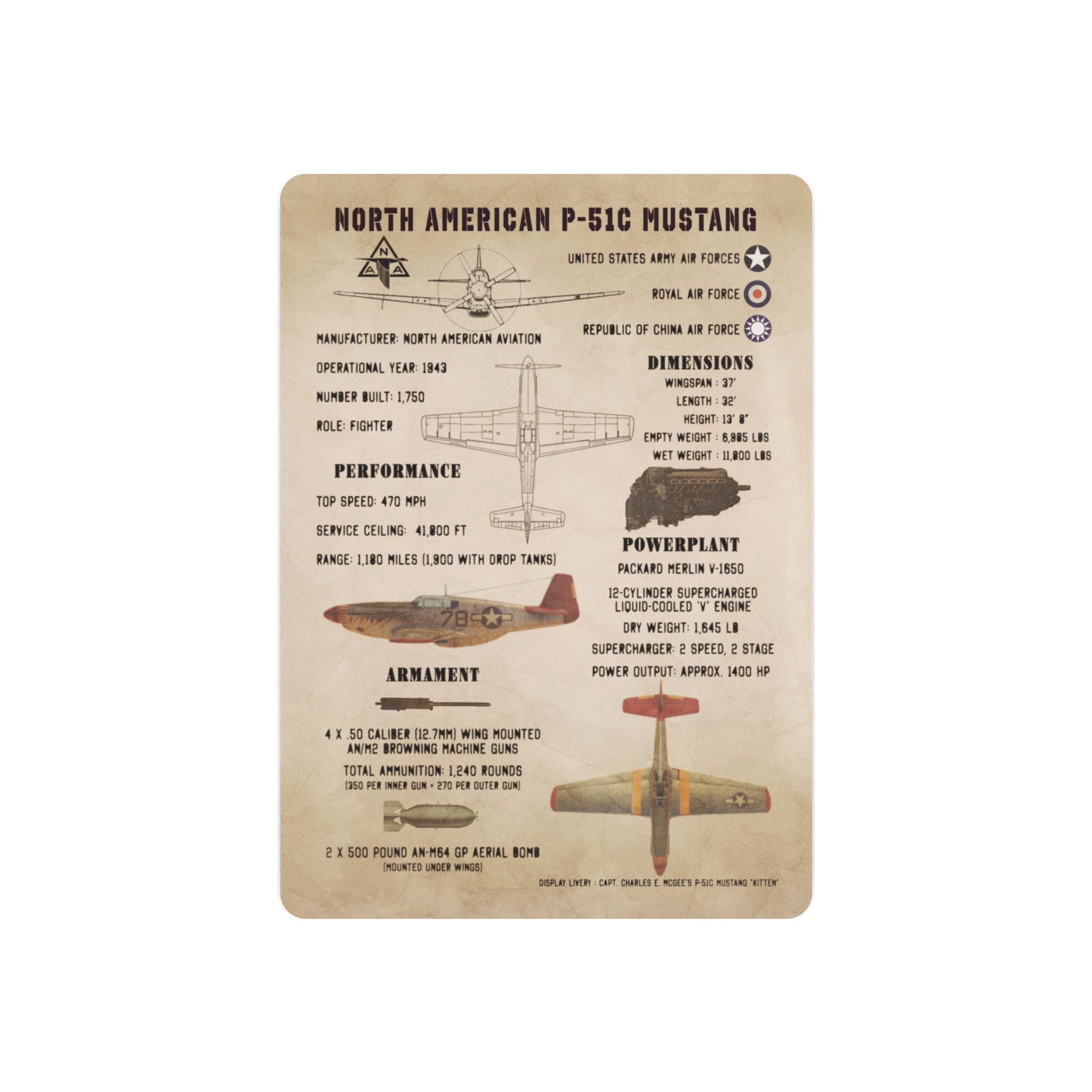 Metal Poster | P-51C Mustang Specs