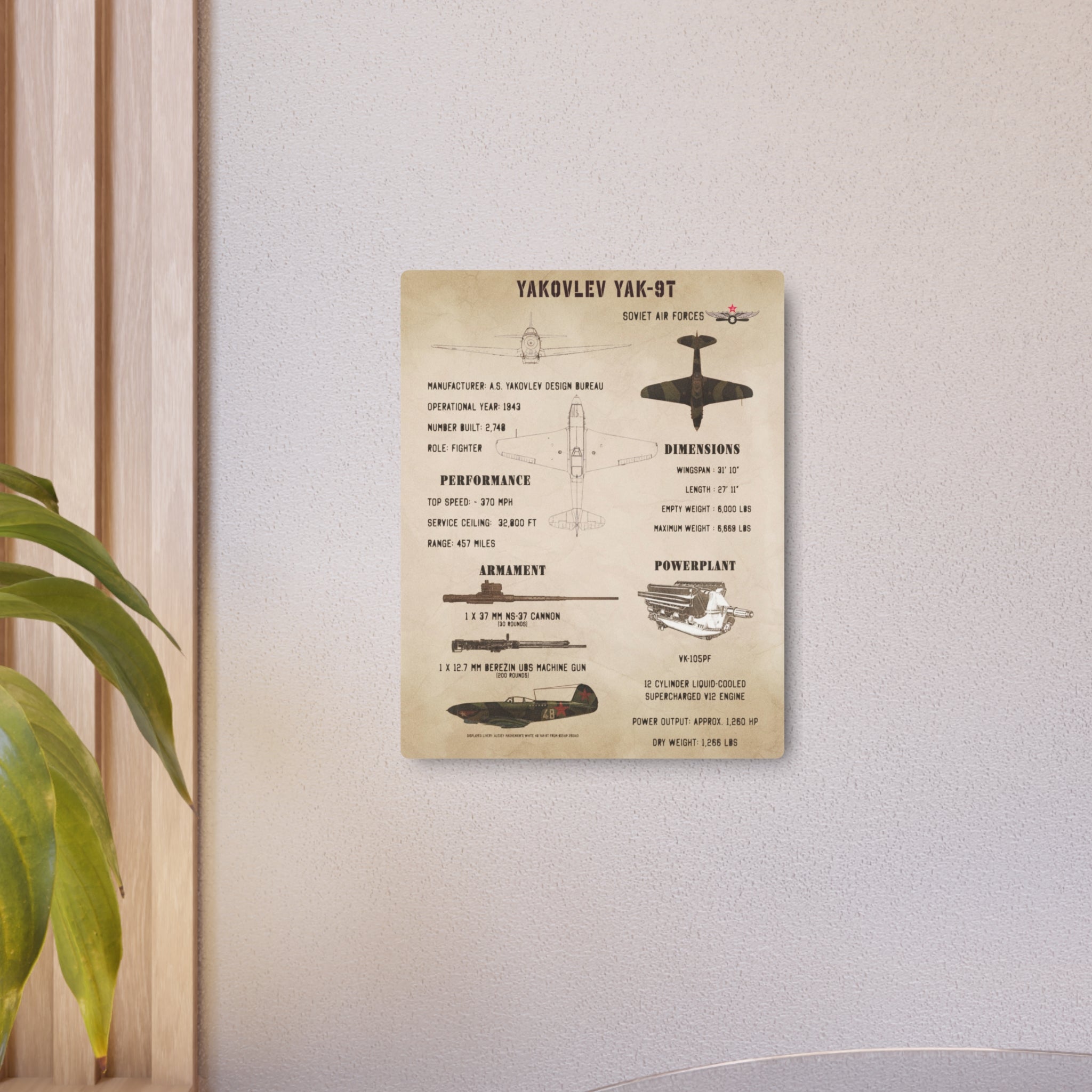 Metal Poster | Yakovlev Yak-9T Specs