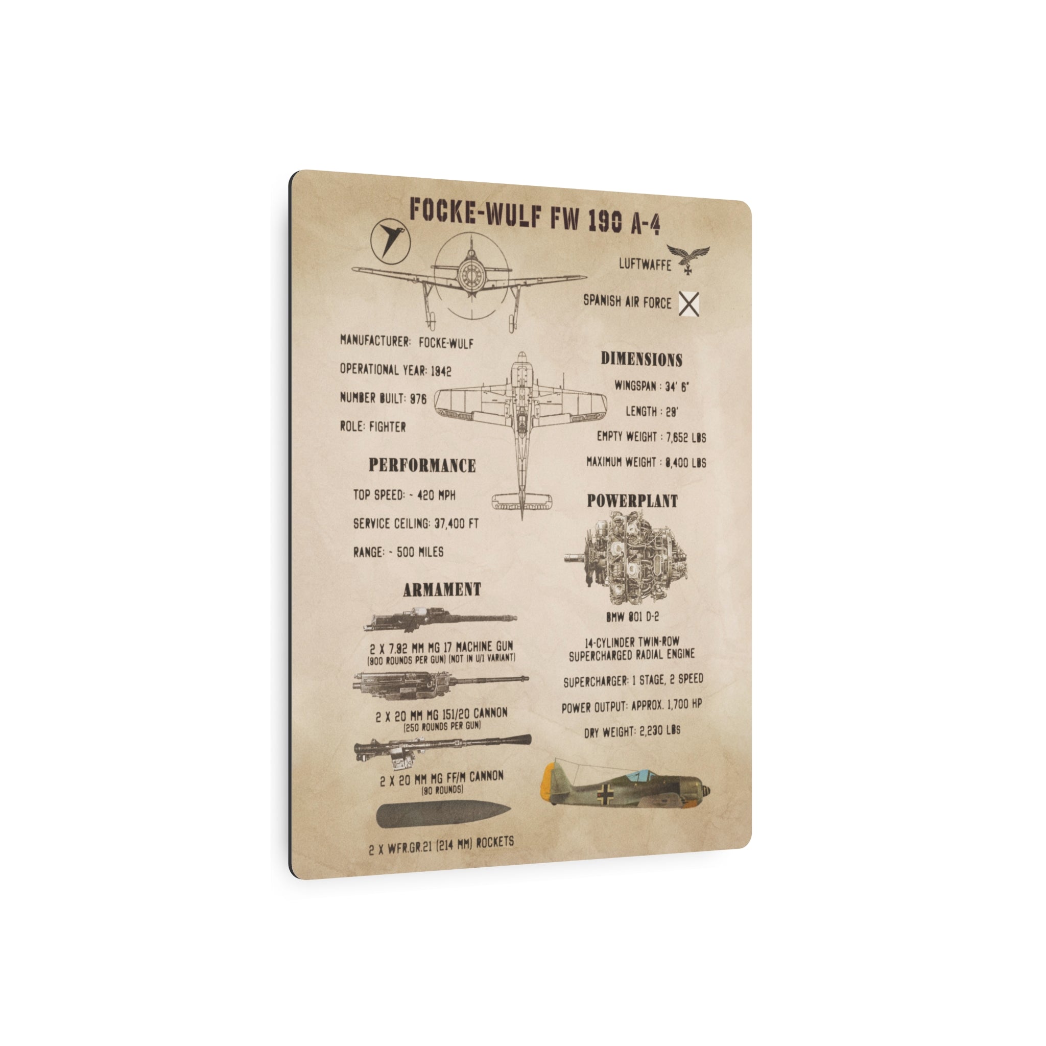 Metal Poster | Focke-Wulf Fw 190 A-4 Specs