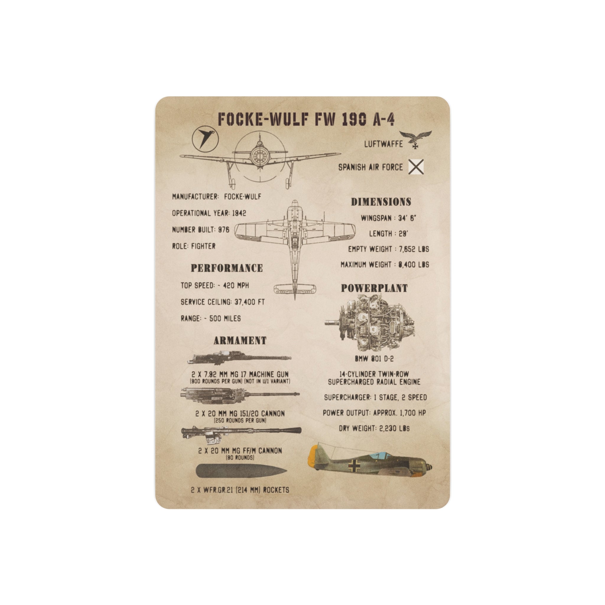 Metal Poster | Focke-Wulf Fw 190 A-4 Specs
