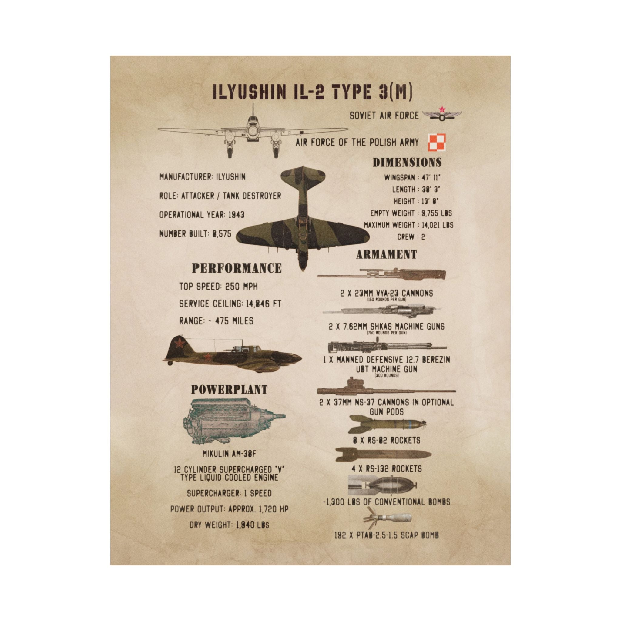 Matte Poster | Ilyushin IL-2 Type 3(M) Specs