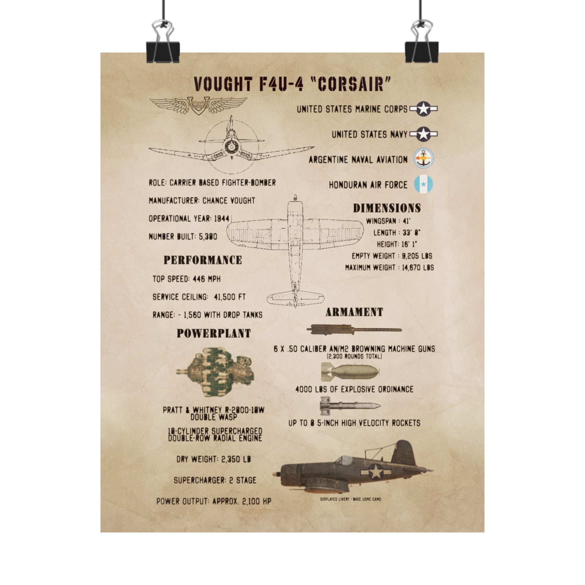 Matte Poster | F4U-4 "Corsair" Specs