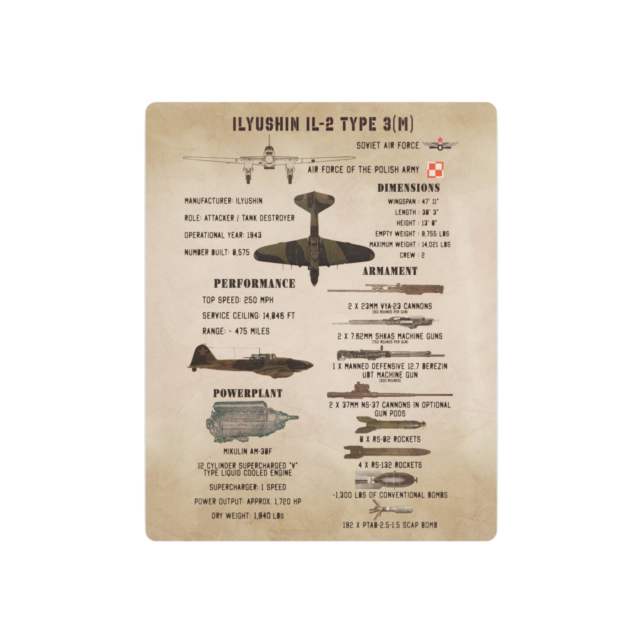 Metal Poster | Ilyushin IL-2 Type 3(M) Specs