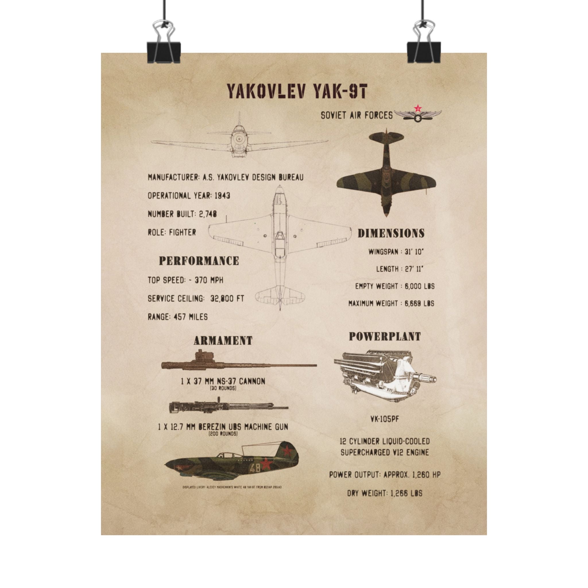 Matte Poster | Yakovlev Yak-9T Specs