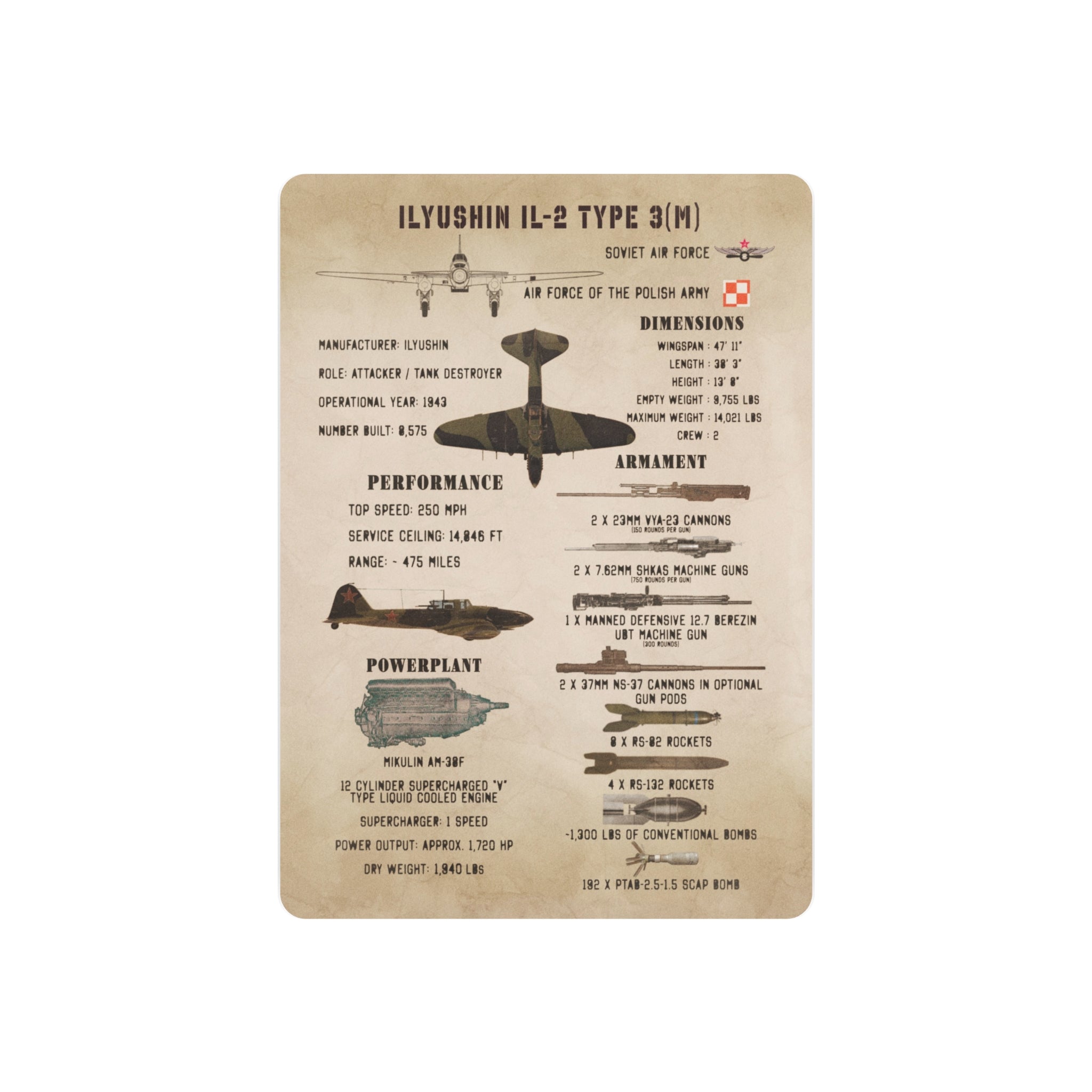 Metal Poster | Ilyushin IL-2 Type 3(M) Specs