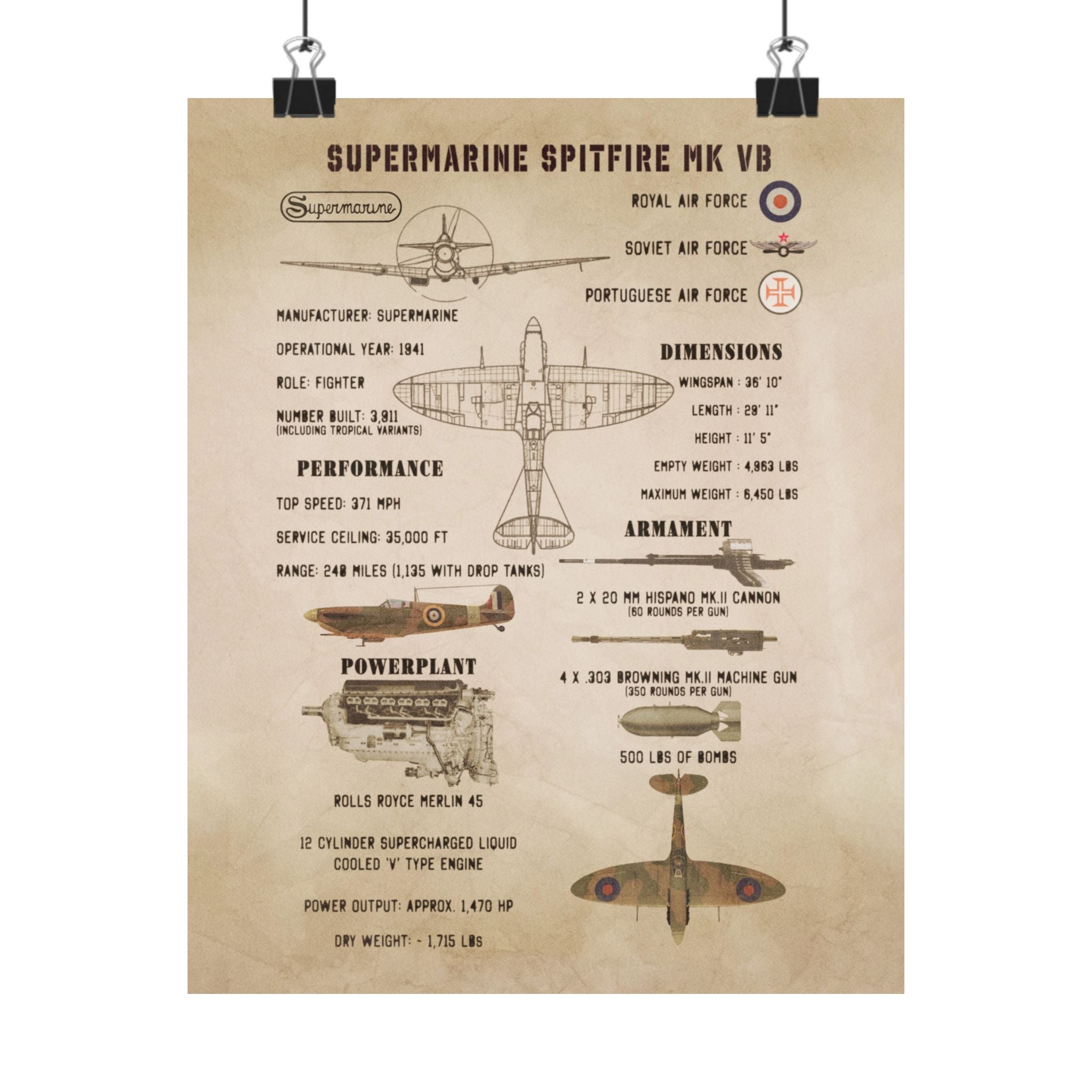 Matte Poster | Spitfire Mk Vb Specs