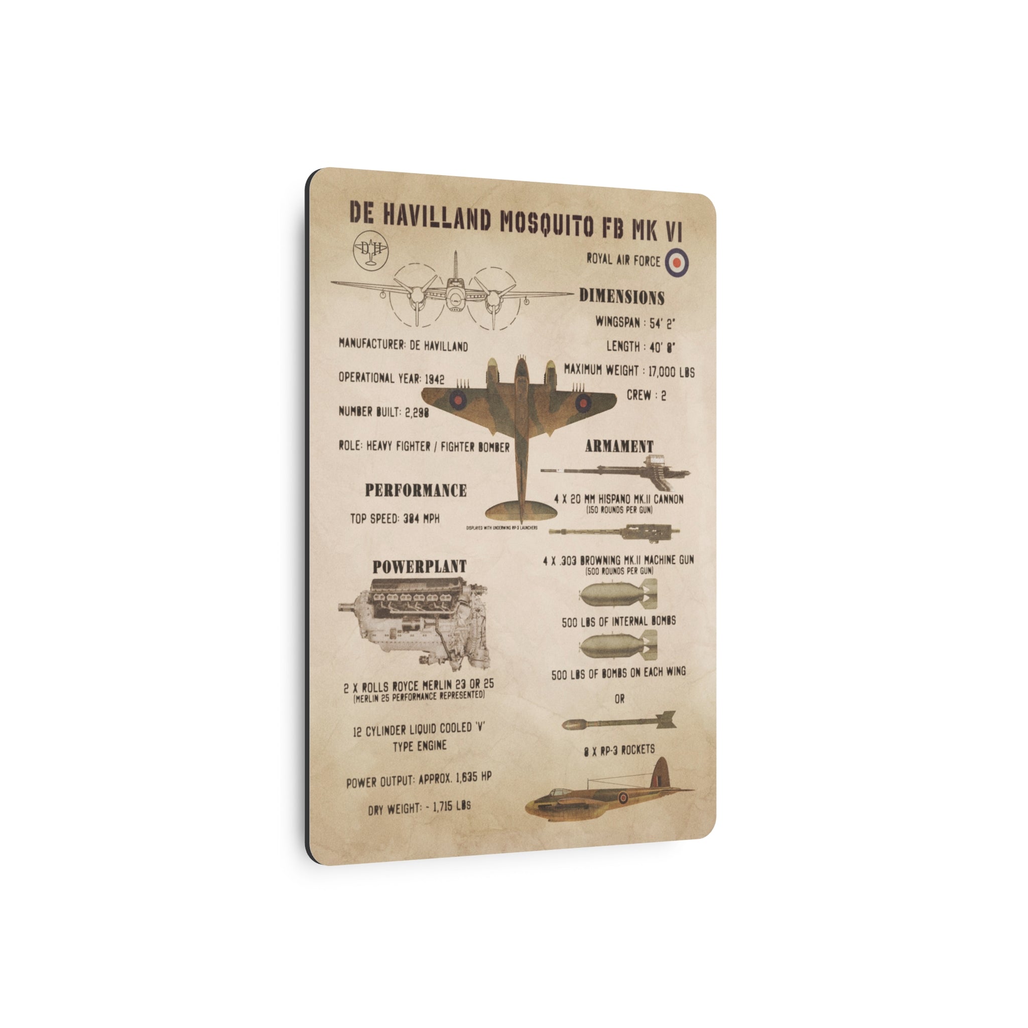 Metal Poster | Mosquito FB Mk VI Specs