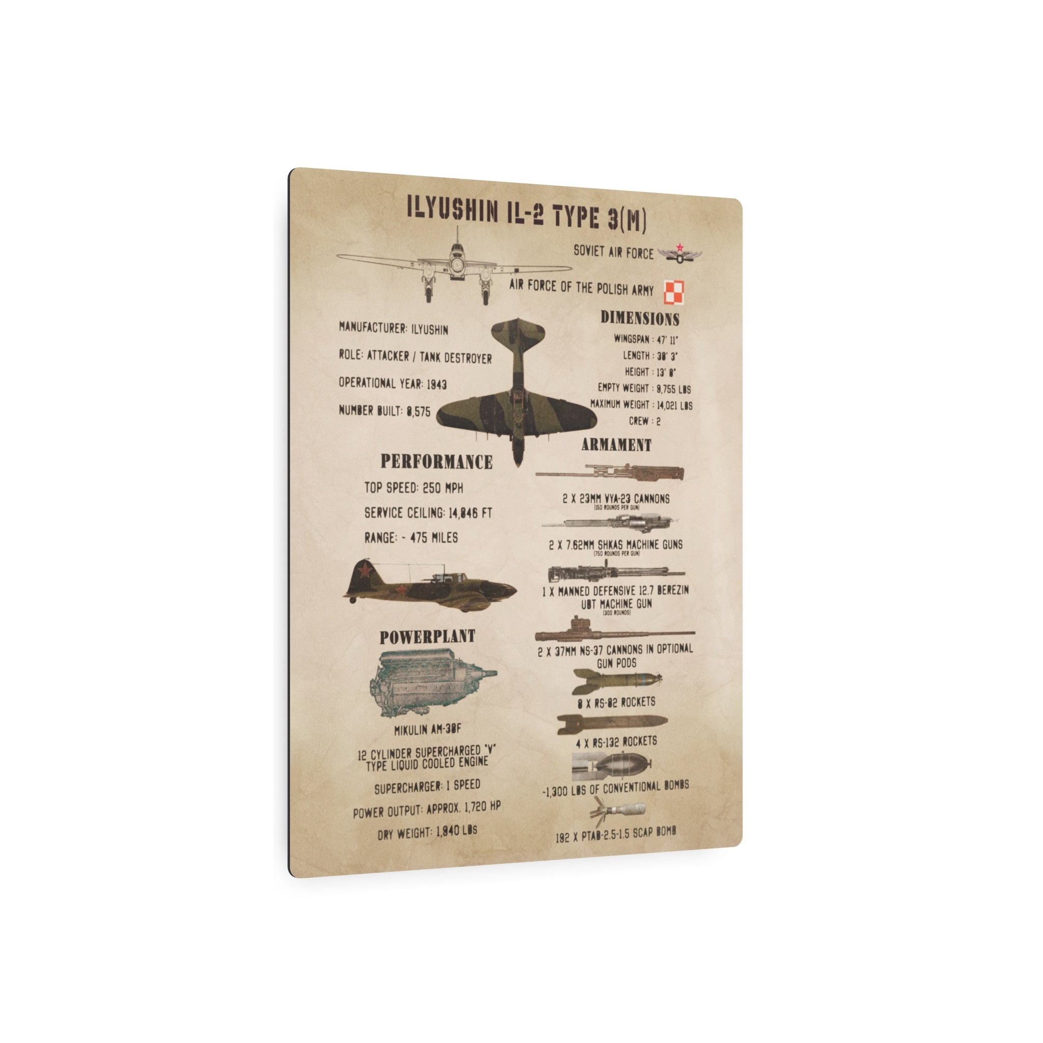 Metal Poster | Ilyushin IL-2 Type 3(M) Specs