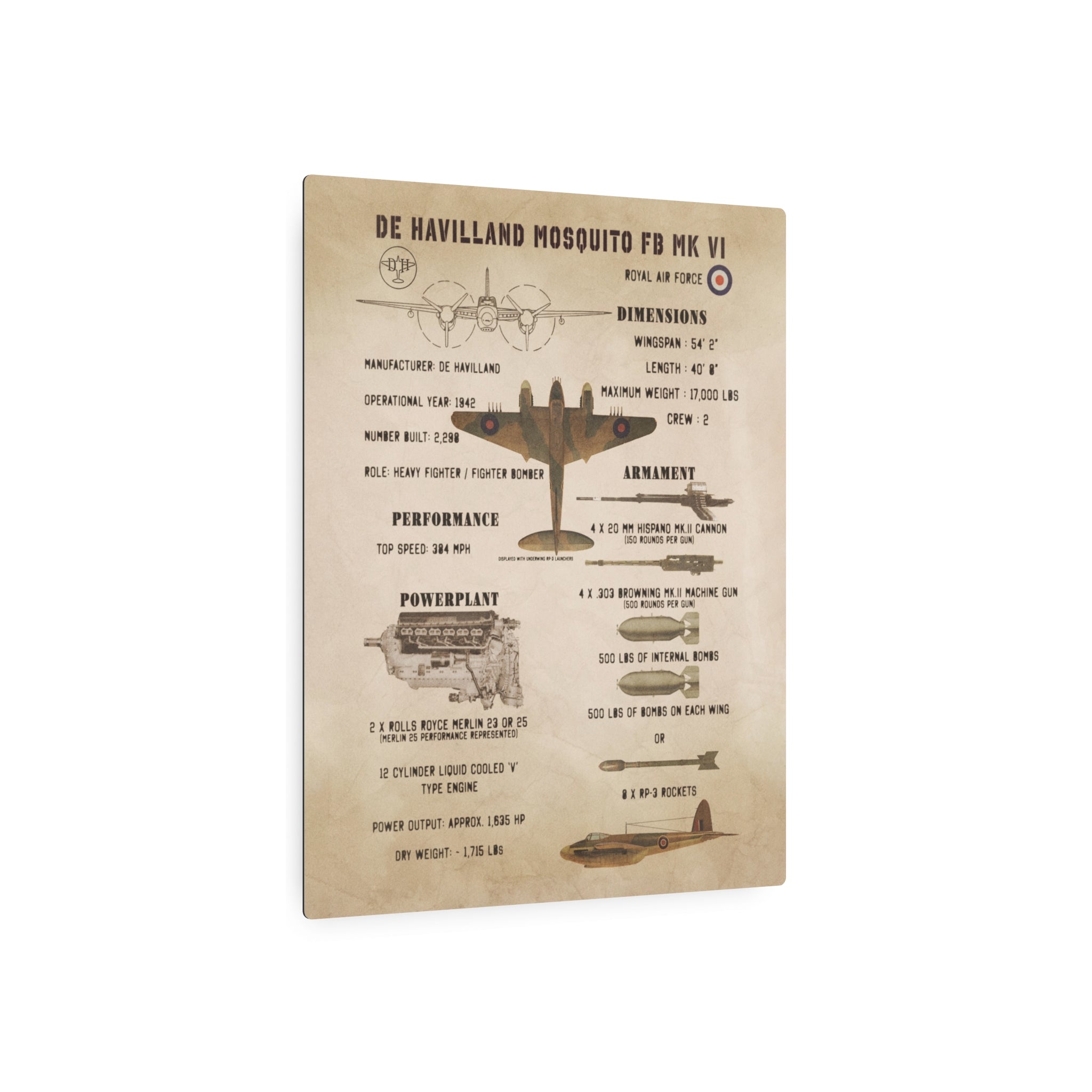 Metal Poster | Mosquito FB Mk VI Specs
