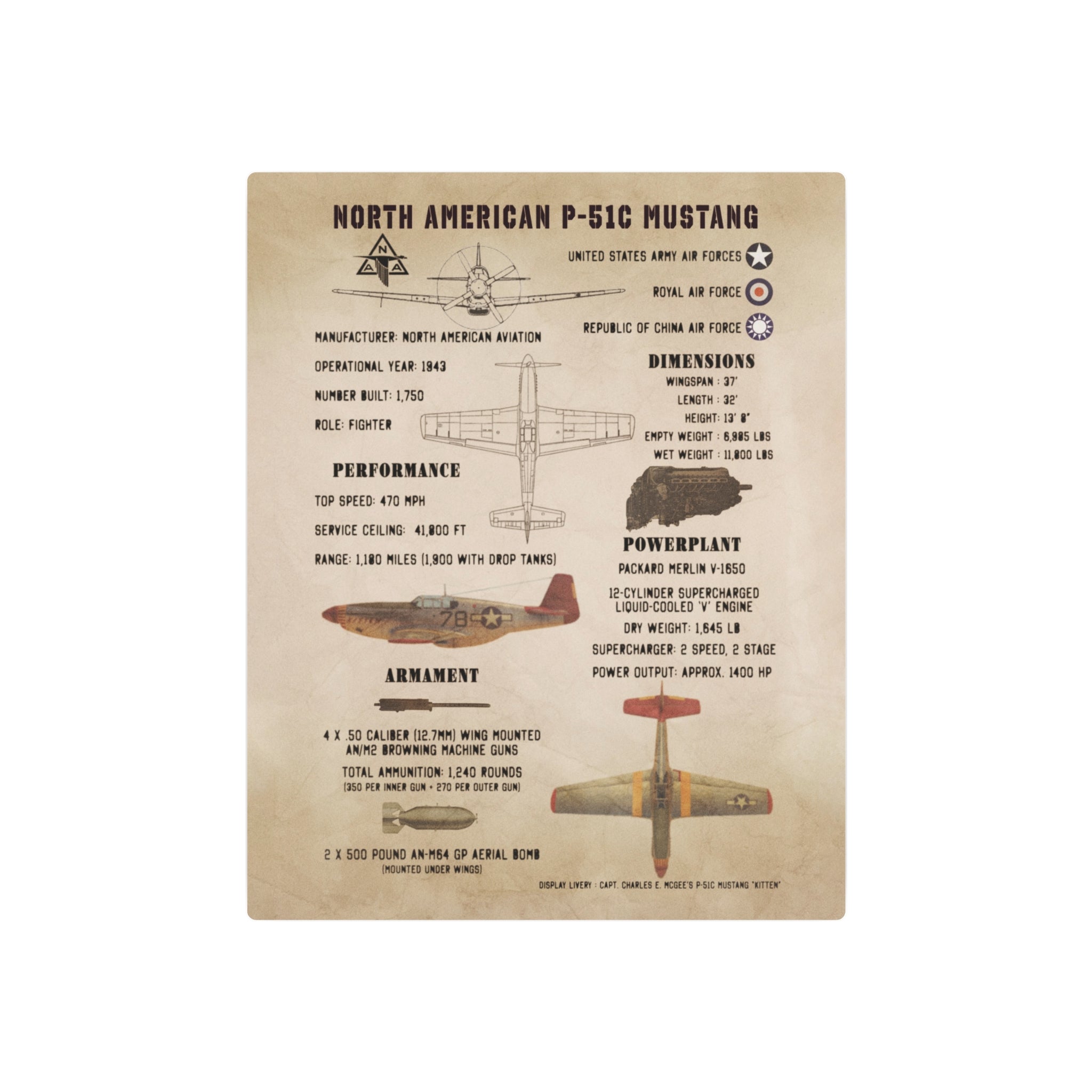 Metal Poster | P-51C Mustang Specs