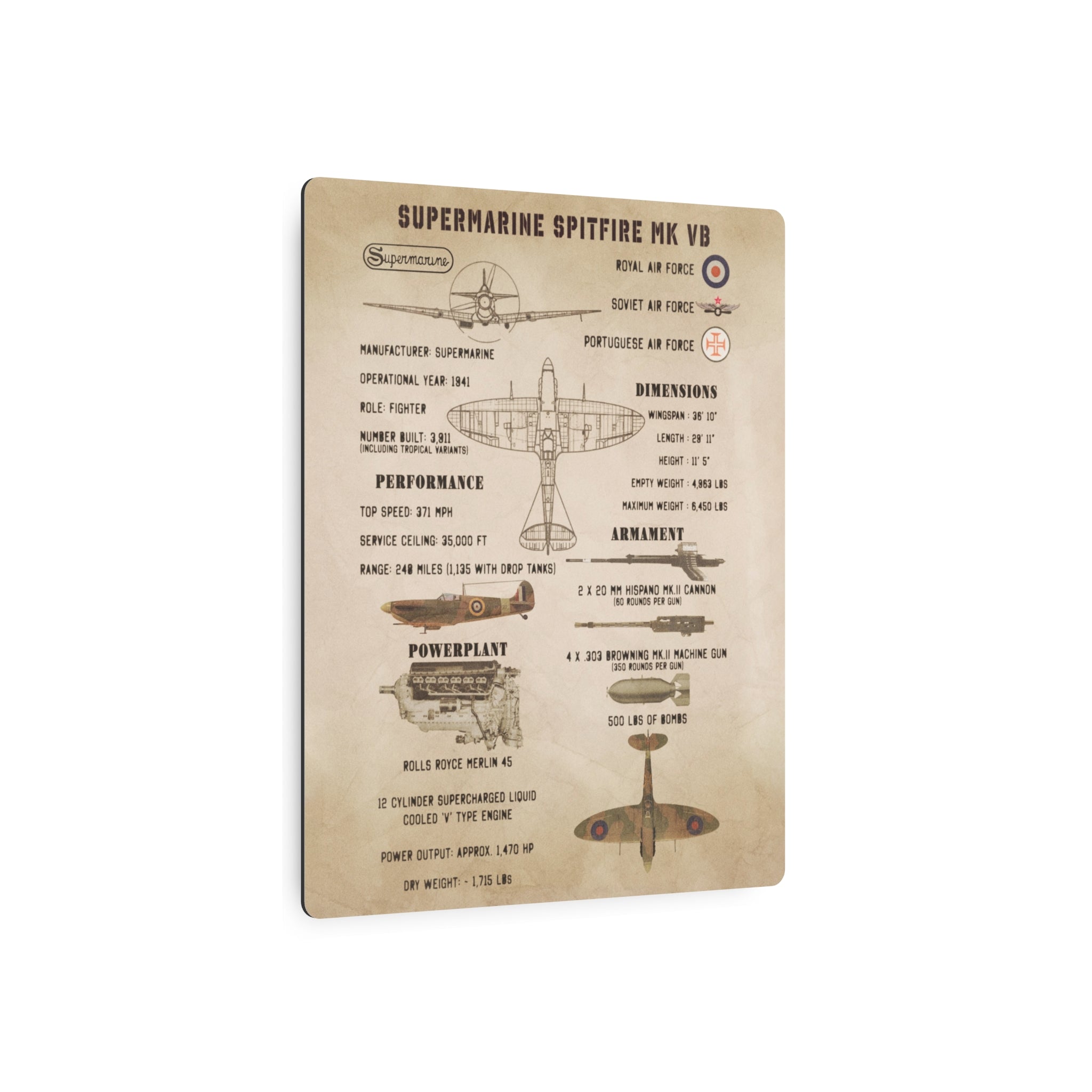 Metal Poster | Spitfire Mk Vb Specs
