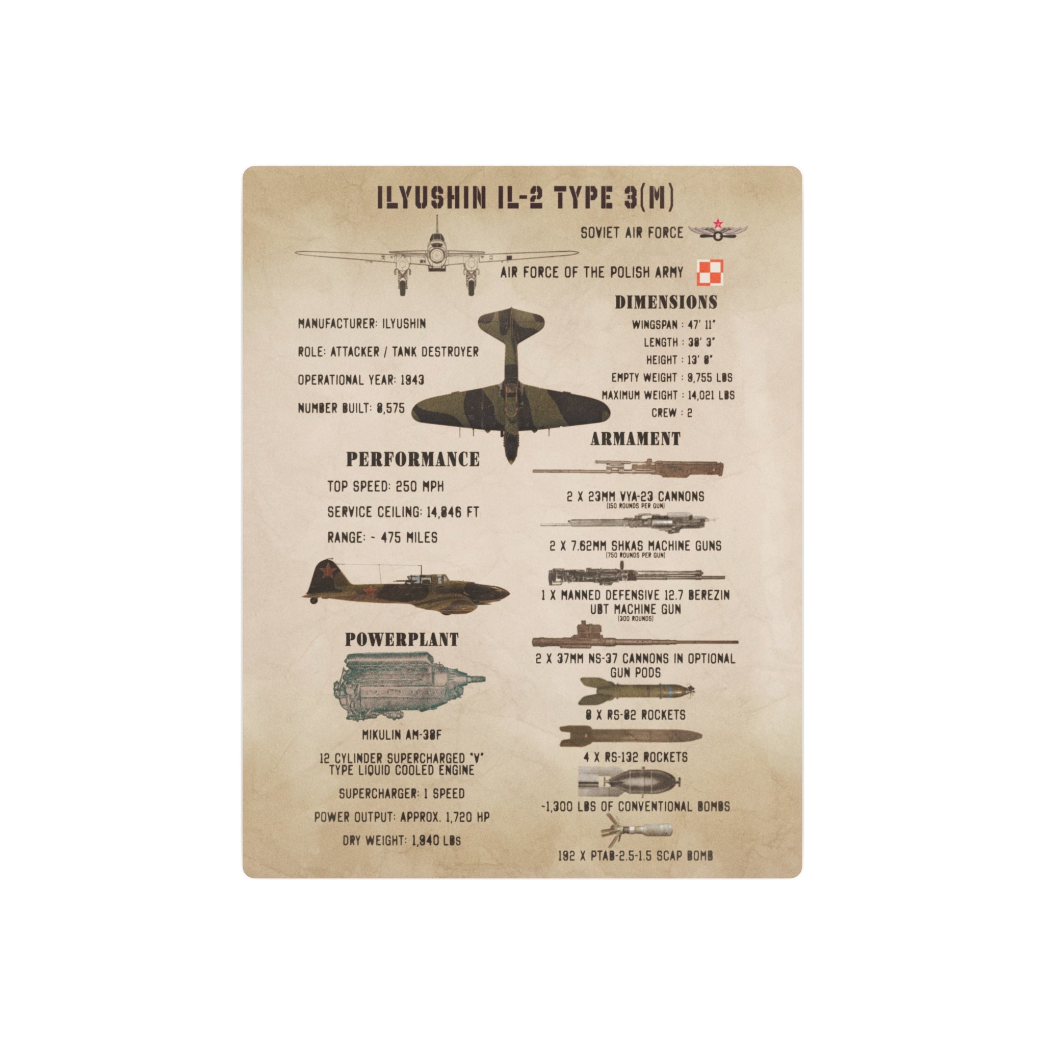 Metal Poster | Ilyushin IL-2 Type 3(M) Specs