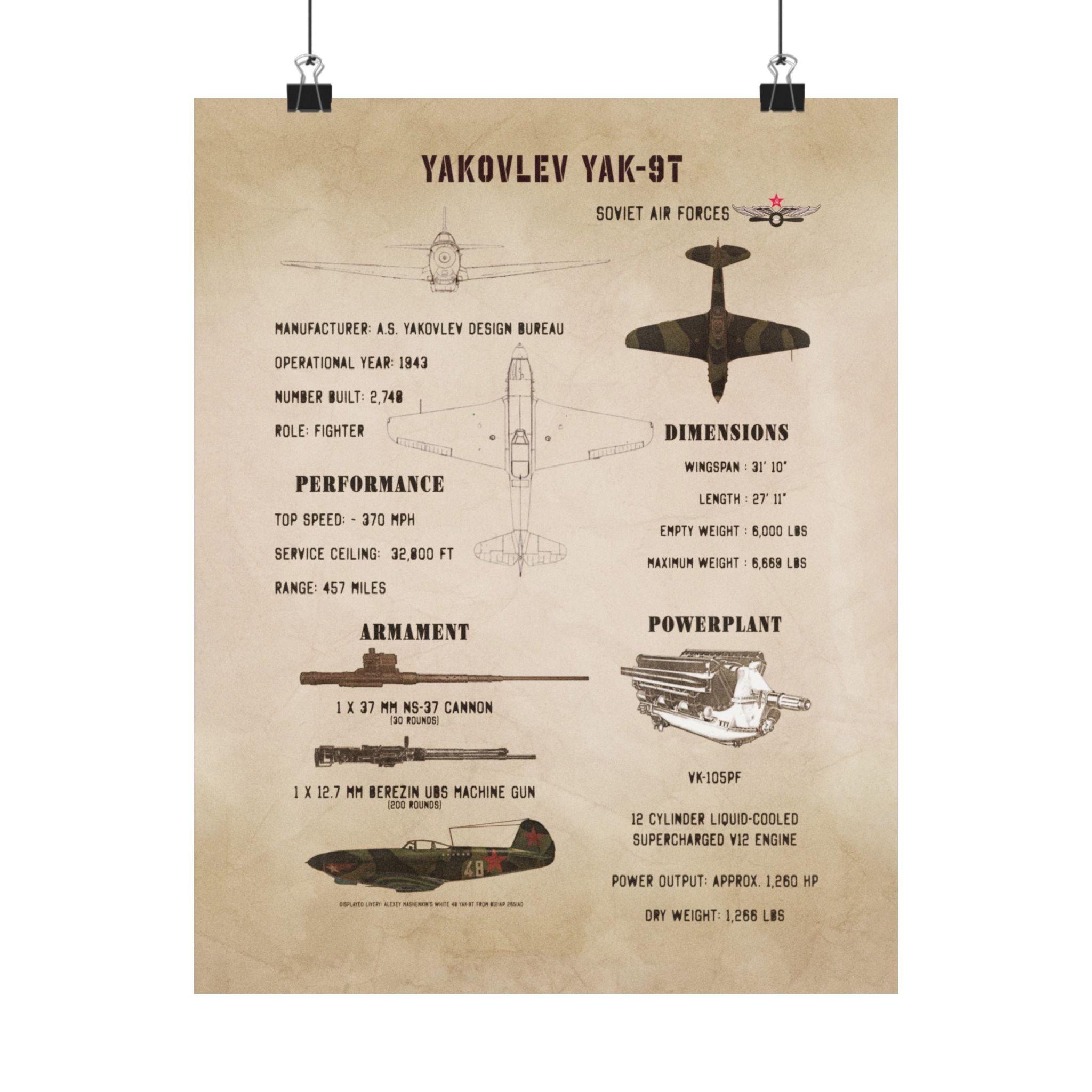 Matte Poster | Yakovlev Yak-9T Specs