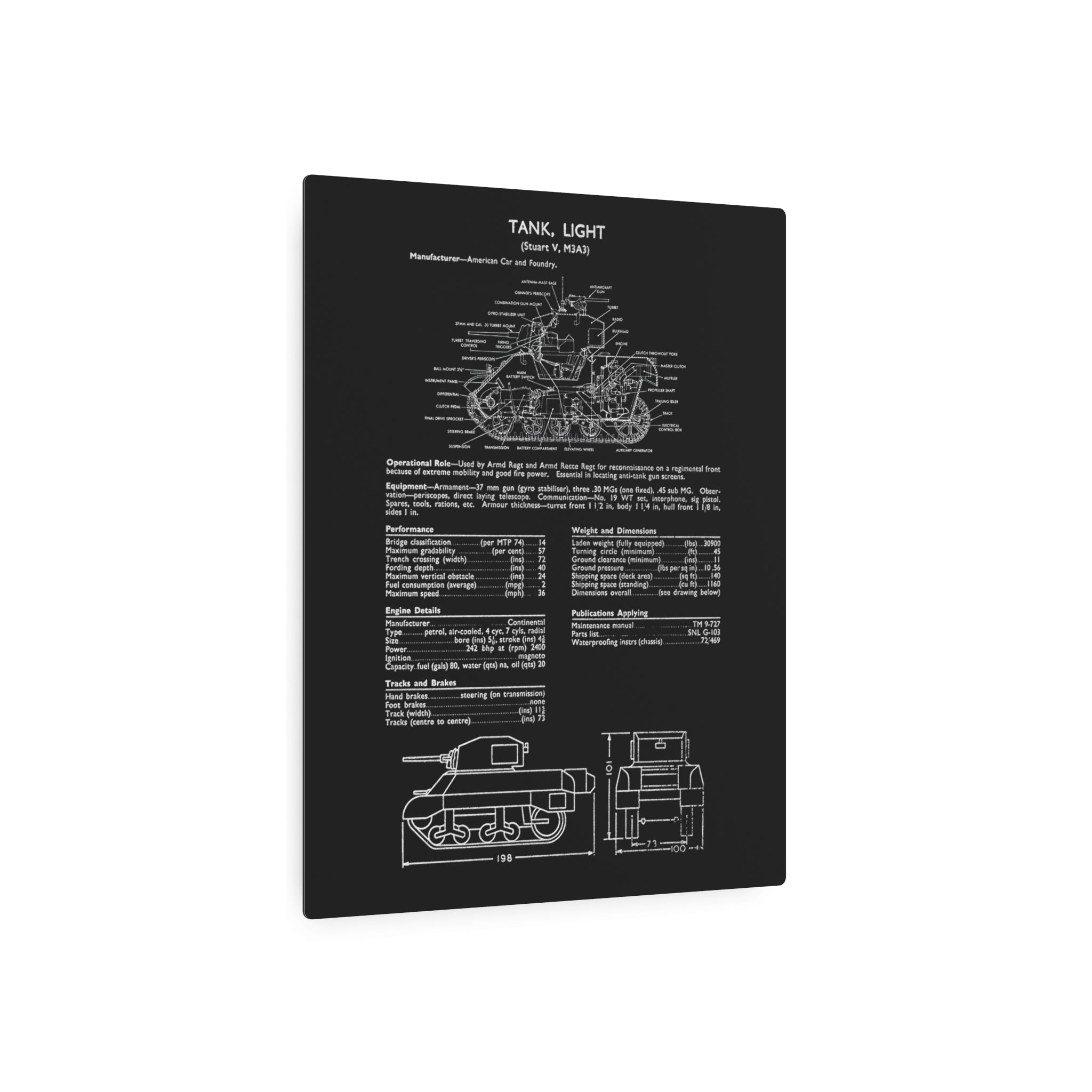 Metal Poster | Stuart M3A3 Light Tank Specs