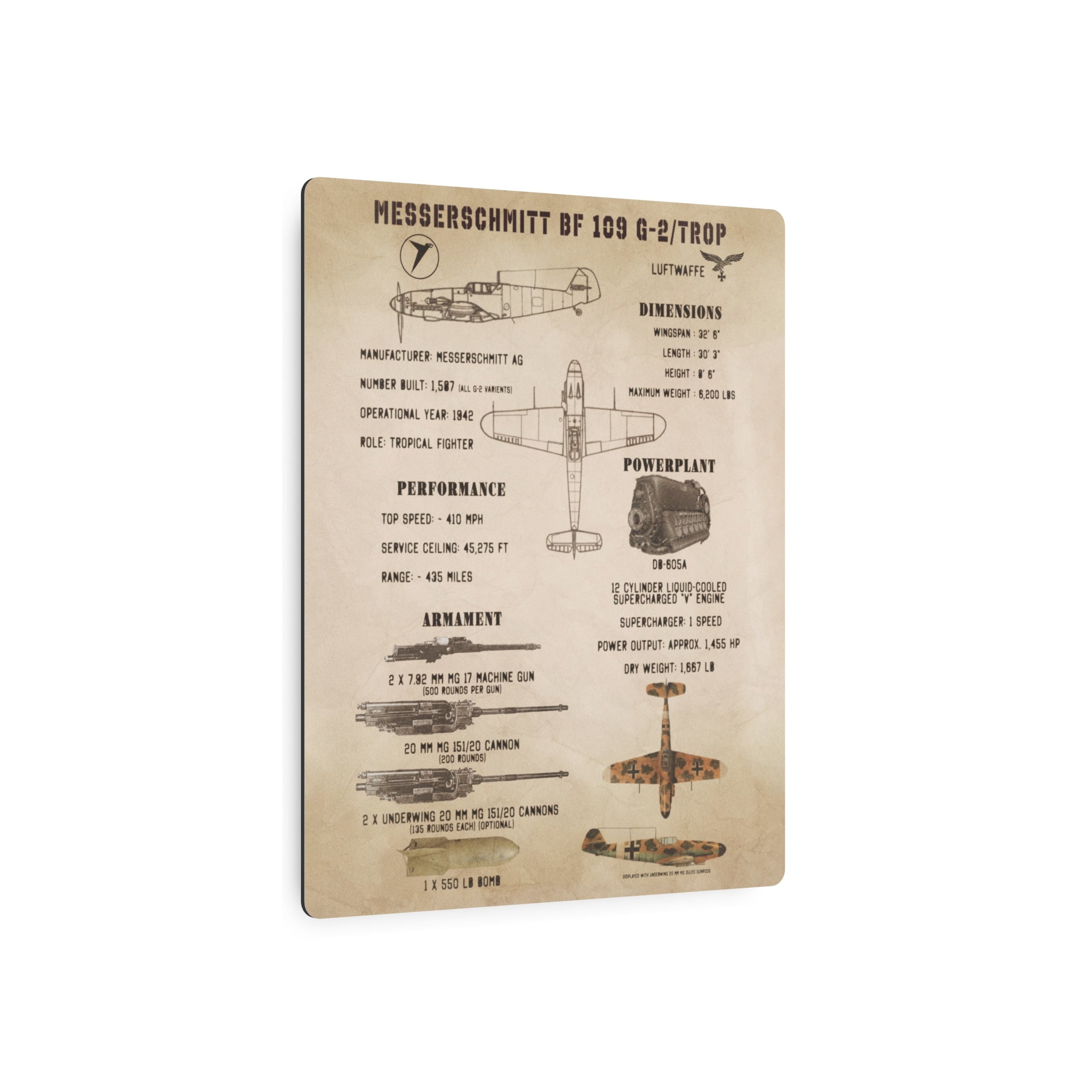 Metal Poster | Messerschmitt Bf 109 G-2/Trop Specs