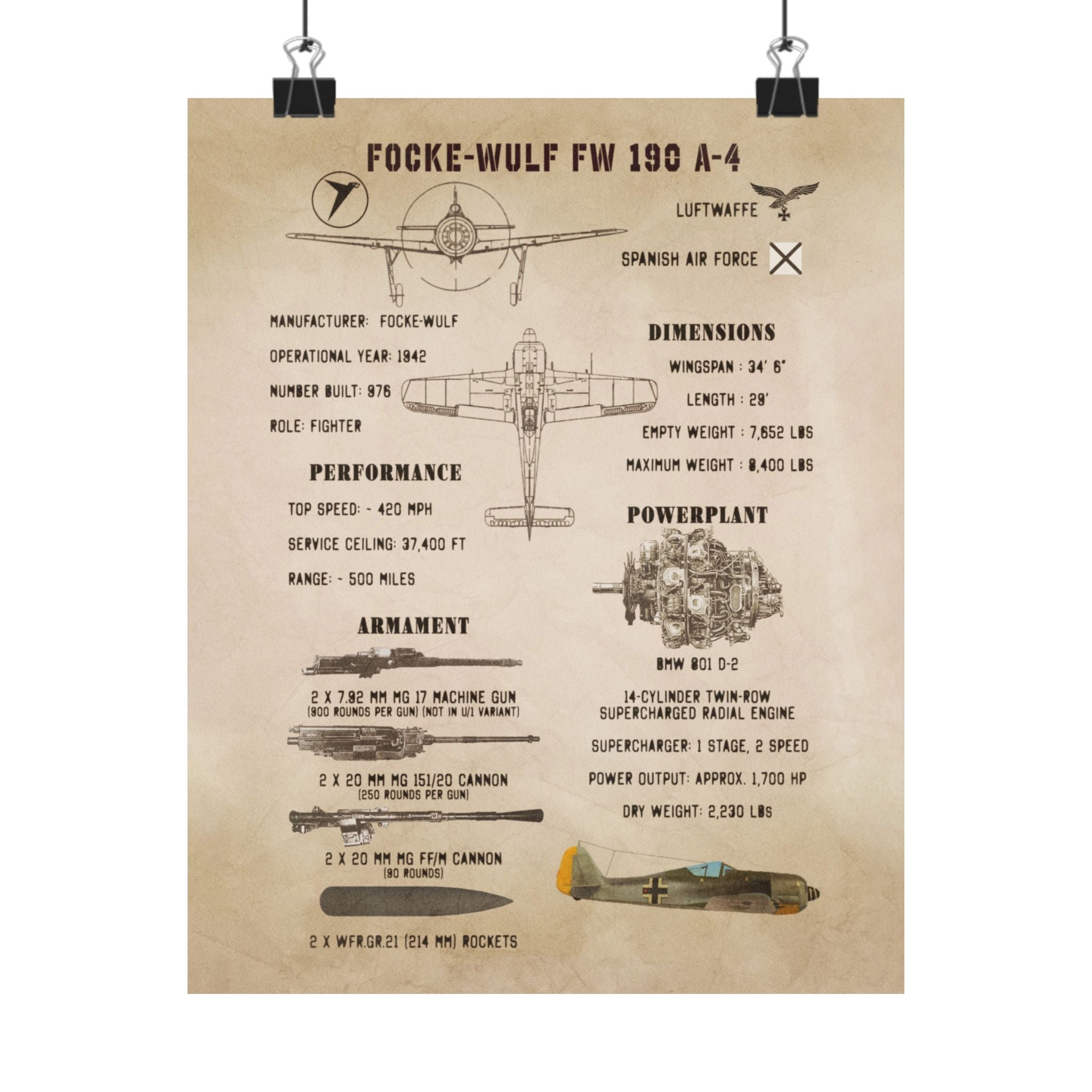 Matte Poster | Focke-Wulf Fw 190 A-4 Specs