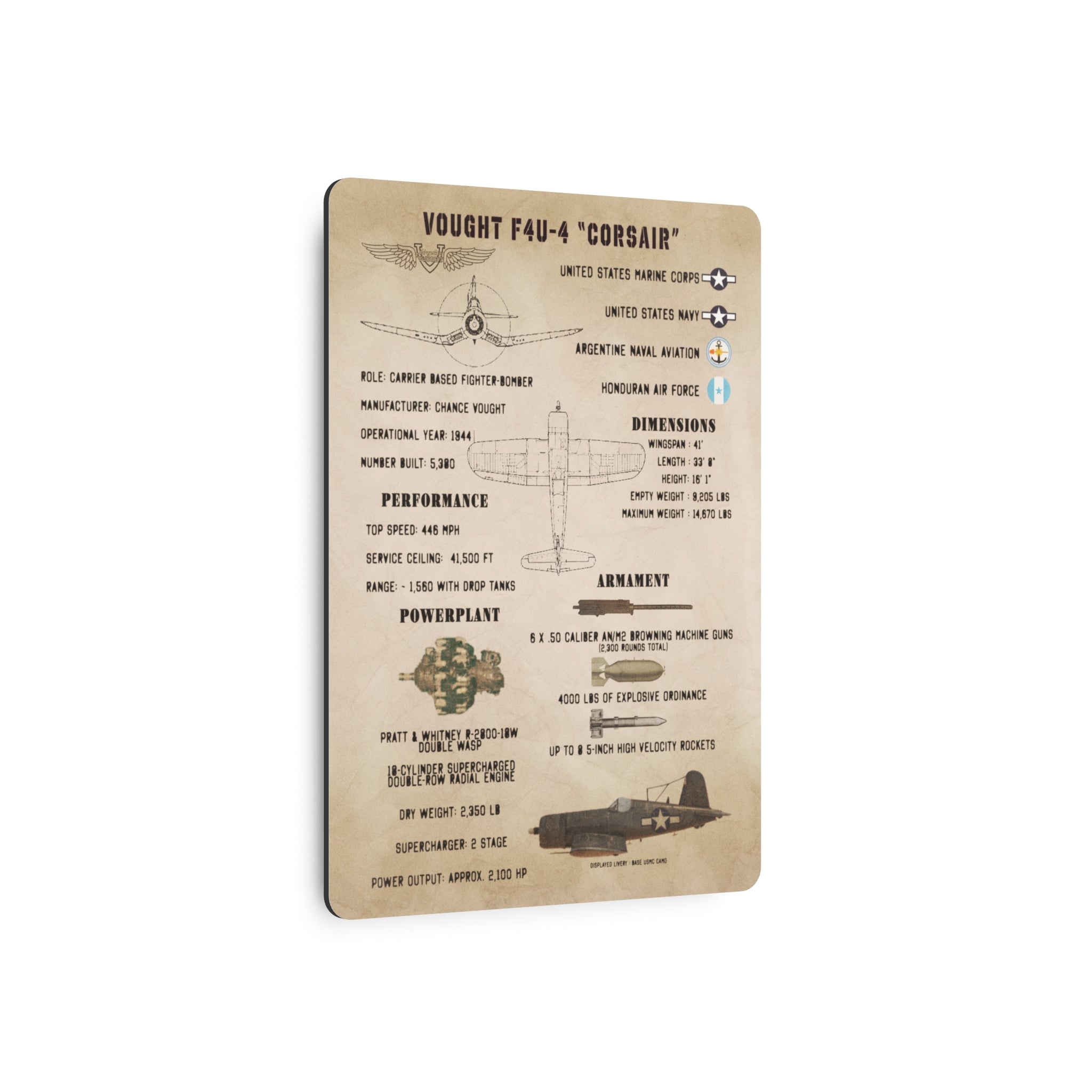 Metal Poster | F4U-4 "Corsair" Specs