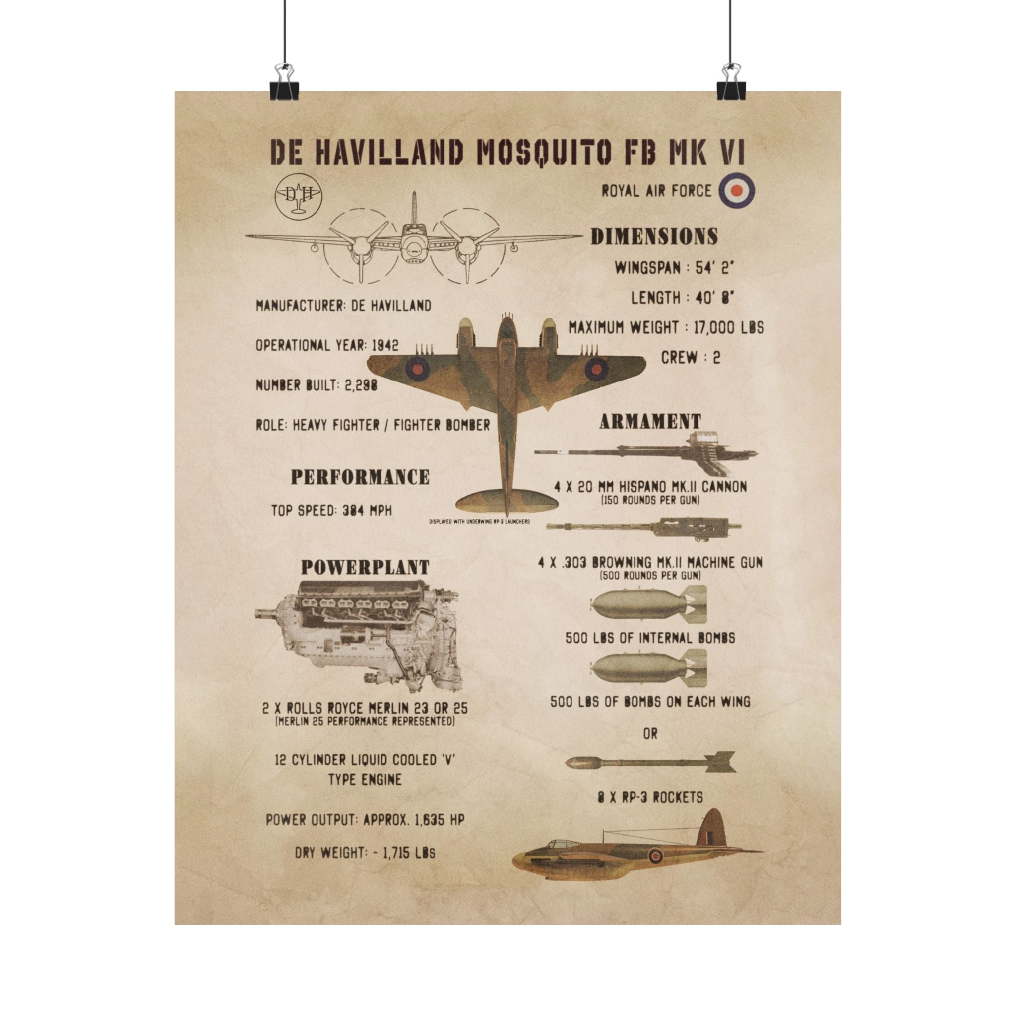 Matte Poster | Mosquito FB Mk VI Specs
