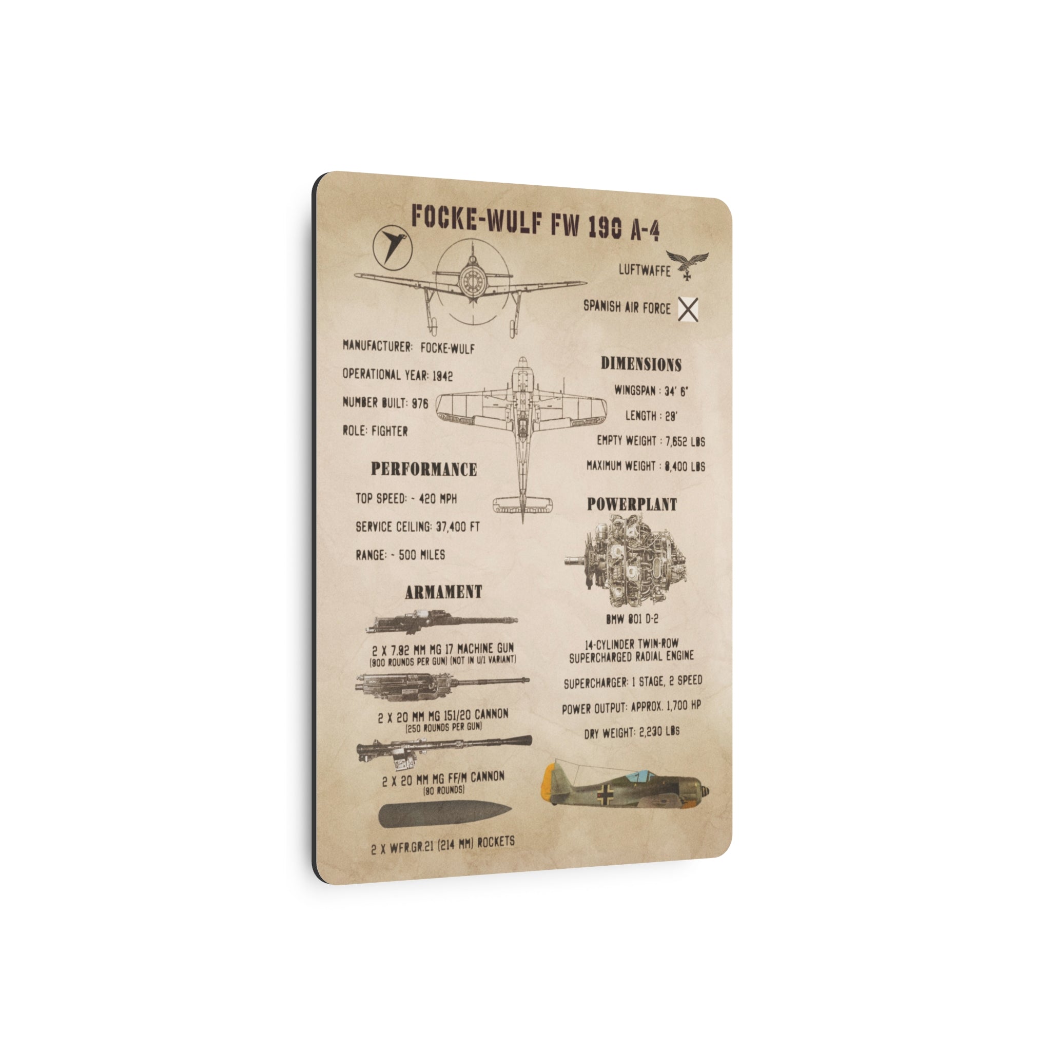 Metal Poster | Focke-Wulf Fw 190 A-4 Specs