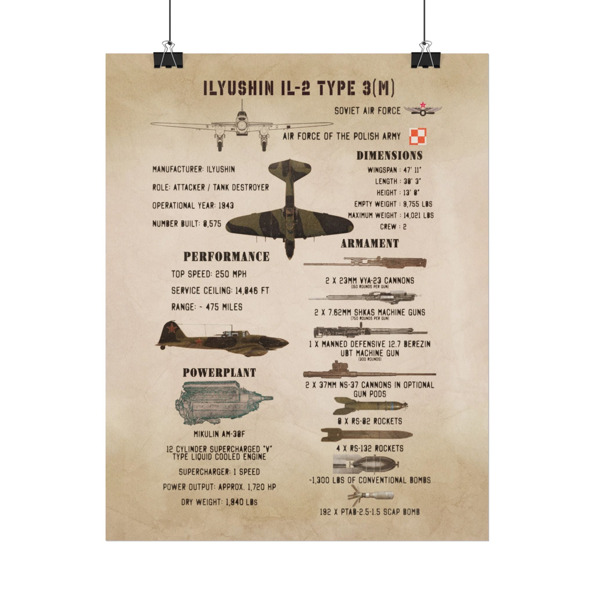 Vintage Glossy Poster | Ilyushin IL-2 Type 3(M) Specs